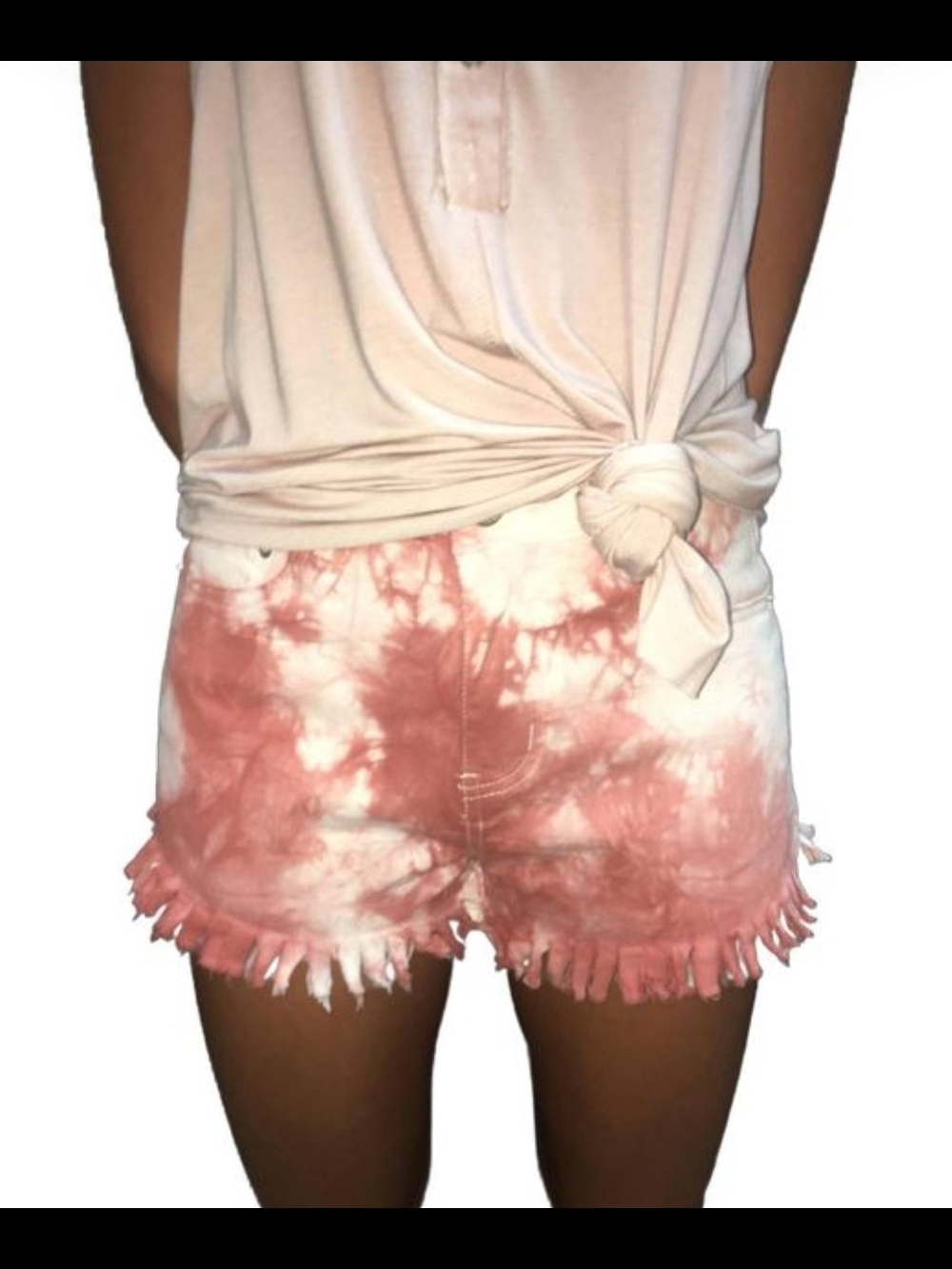 Womens POL Pink Tie-Dye Frayed Hem Jean Shorts Size Small